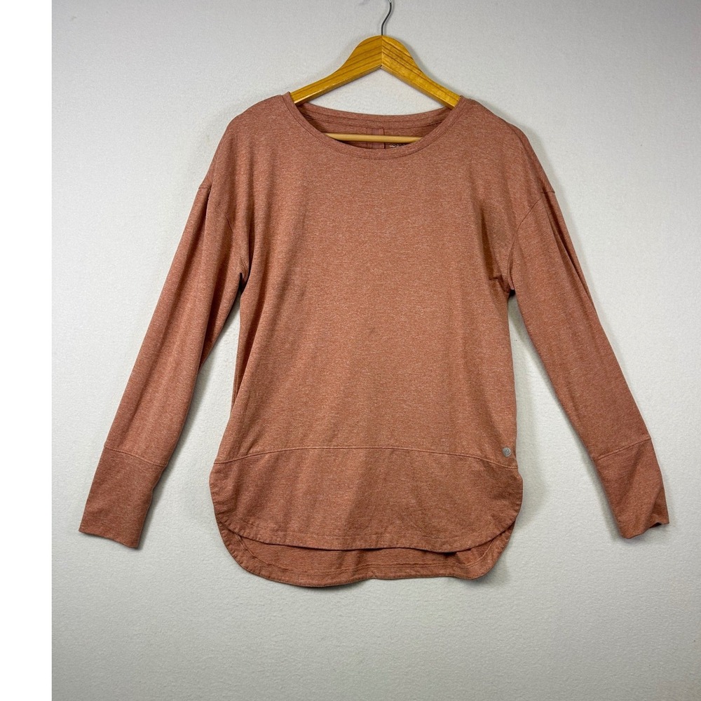 Athleisure Apana Women S Pink Heathered High-Low Mesh Back Long Sleeve Top